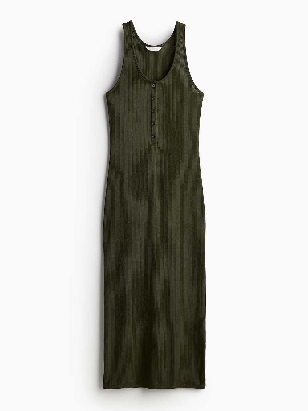 H&M Olive Ribbed Henley Midi Dress
